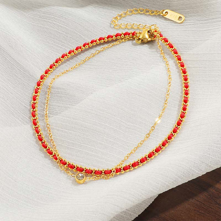 Buddha Stones Bracelet de cheville double tour Faith en acier titane et cordon rouge - image 1