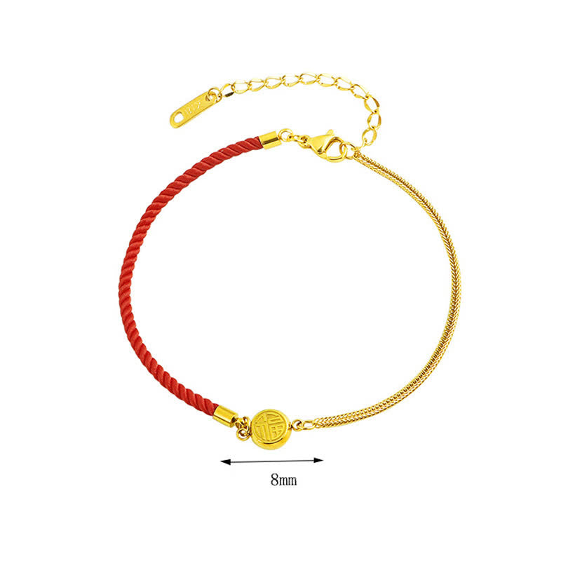 Buddha Stones Bracelet de cheville tressé en acier titane avec symbole Fu et fil rouge porte-bonheur - image 3