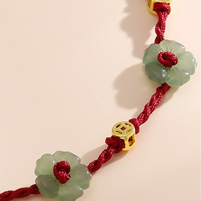 Buddha Stones Bracelet de cheville de protection à breloque florale en cordon rouge tissé à la main - image 8