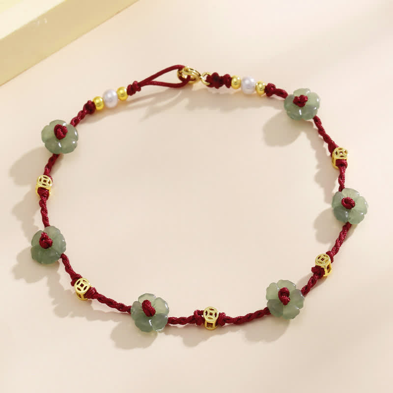 Buddha Stones Bracelet de cheville de protection à breloque florale en cordon rouge tissé à la main - image 1