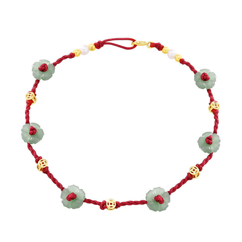 Buddha Stones Bracelet de cheville de protection à breloque florale en cordon rouge tissé à la main - image 12