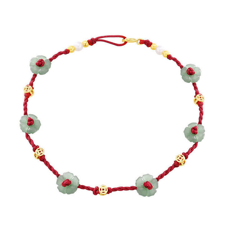 Buddha Stones Bracelet de cheville de protection à breloque florale en cordon rouge tissé à la main - image 12
