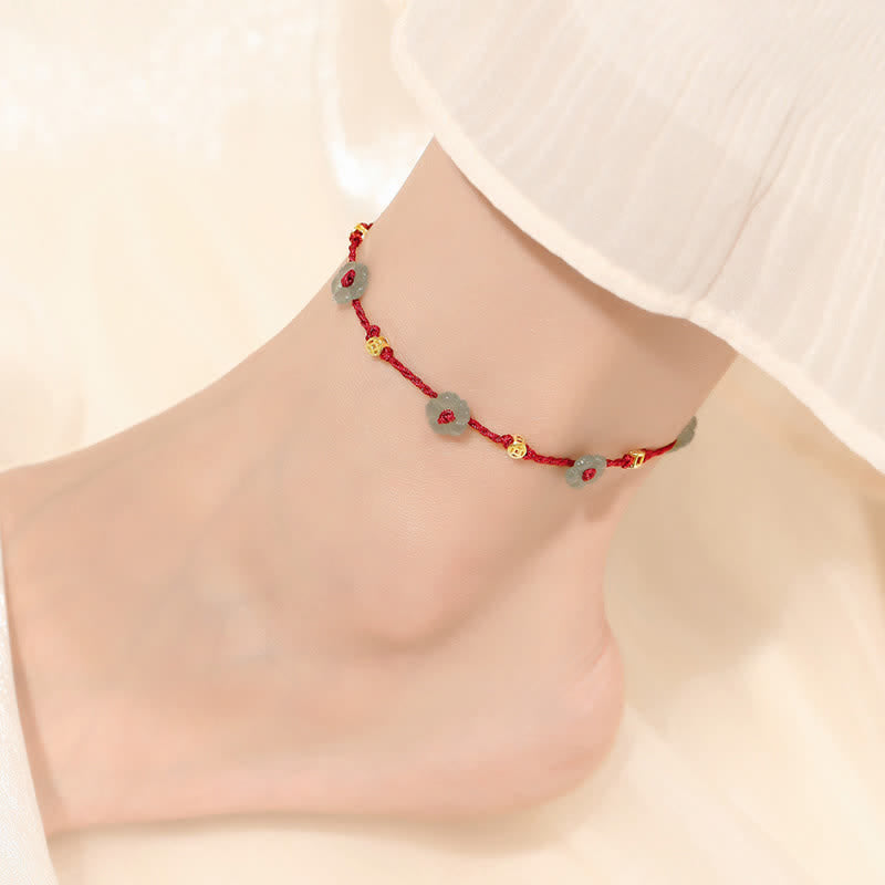Buddha Stones Bracelet de cheville de protection à breloque florale en cordon rouge tissé à la main - image 6