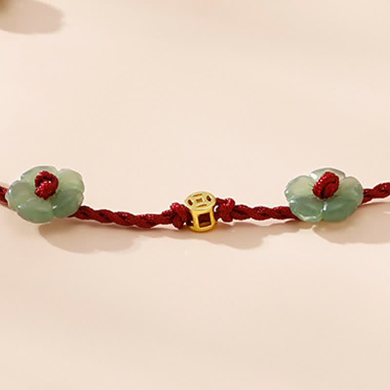 Buddha Stones Bracelet de cheville de protection à breloque florale en cordon rouge tissé à la main - image 10