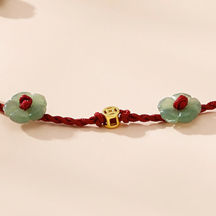 Buddha Stones Bracelet de cheville de protection à breloque florale en cordon rouge tissé à la main - image 10