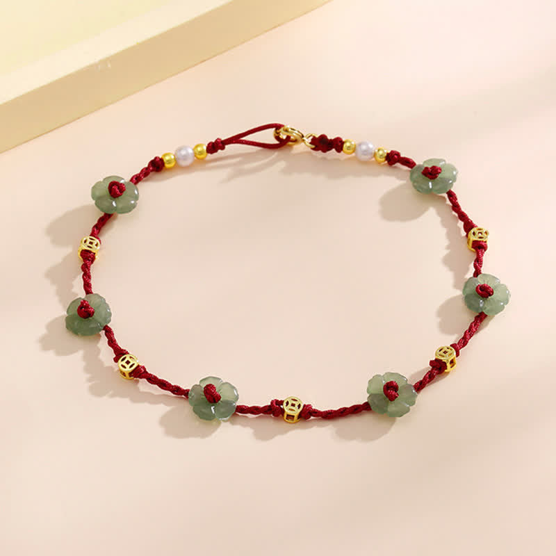 Buddha Stones Bracelet de cheville de protection à breloque florale en cordon rouge tissé à la main - image 3