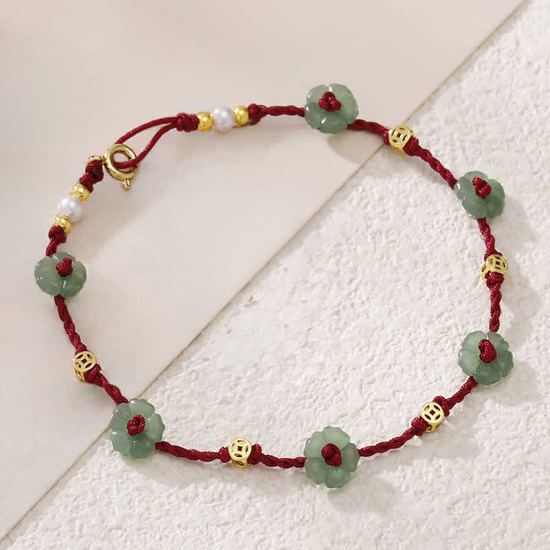 Buddha Stones Bracelet de cheville de protection à breloque florale en cordon rouge tissé à la main - image 2