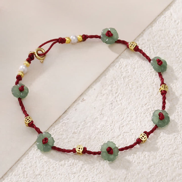 Buddha Stones Bracelet de cheville de protection à breloque florale en cordon rouge tissé à la main - image 2