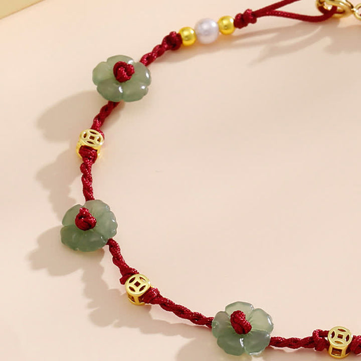 Buddha Stones Bracelet de cheville de protection à breloque florale en cordon rouge tissé à la main - image 9