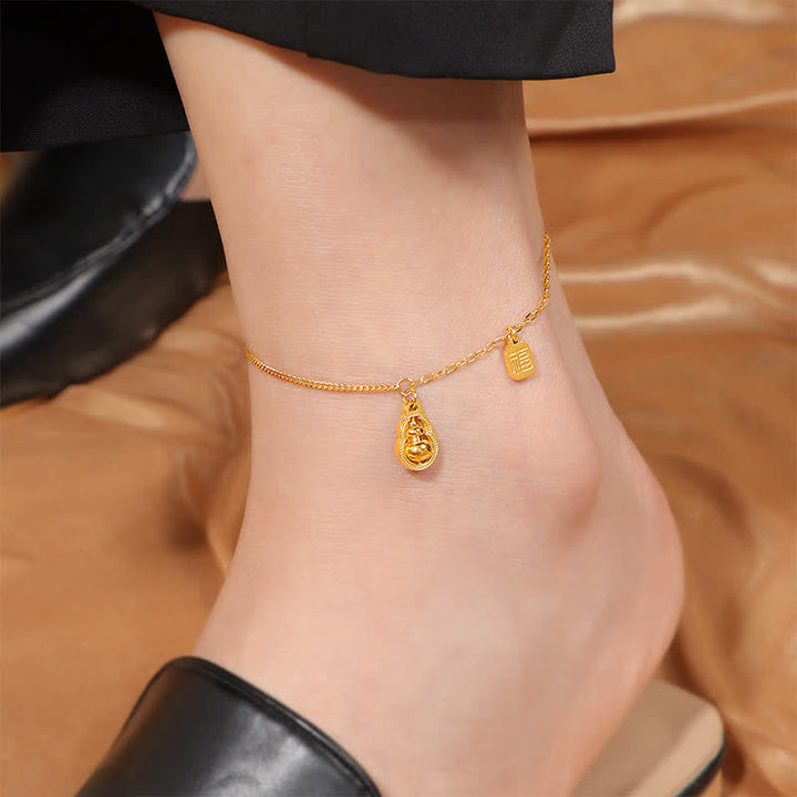 Buddha Stones Bracelet de cheville porte-bonheur en acier titane avec motif Fu et gourde rotative - image 4