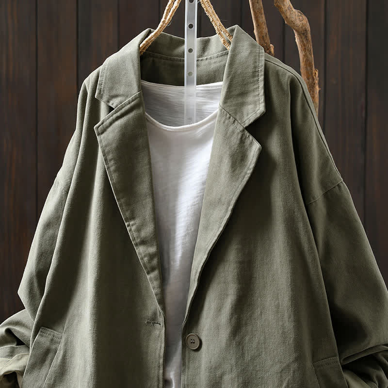 Veste mi-longue à manches longues et poches, ornée de boutons et de Buddha Stones pour le printemps et l'automne. - image 19