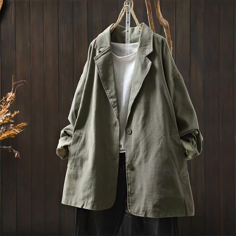 Veste mi-longue à manches longues et poches, ornée de boutons et de Buddha Stones pour le printemps et l'automne. - Vert foncé - US4-8/10，UK/AU8-12/14，EU36-40/42 (F) - image 18
