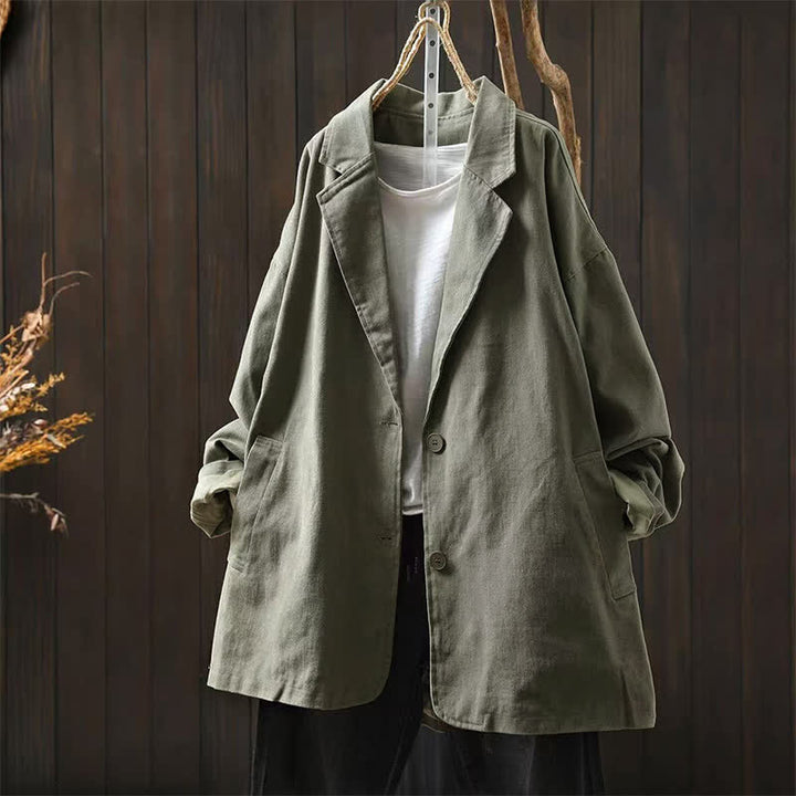 Veste mi-longue à manches longues et poches, ornée de boutons et de Buddha Stones pour le printemps et l'automne. - Vert foncé - US4-8/10，UK/AU8-12/14，EU36-40/42 (F) - image 18