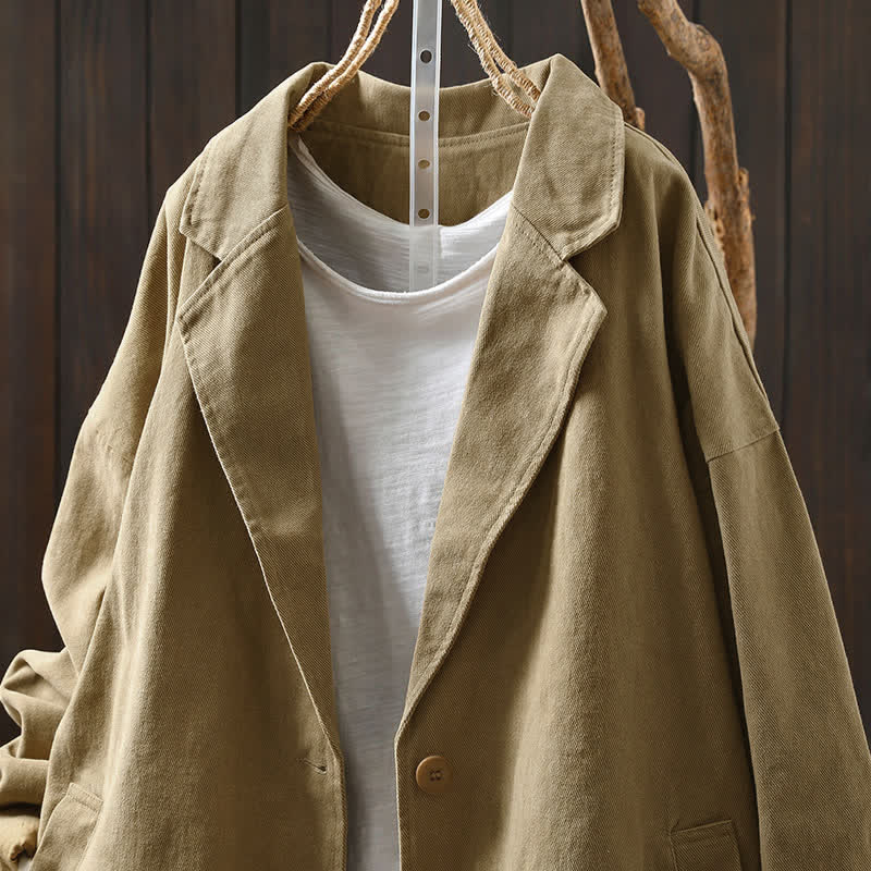 Veste mi-longue à manches longues et poches, ornée de boutons et de Buddha Stones pour le printemps et l'automne. - image 3