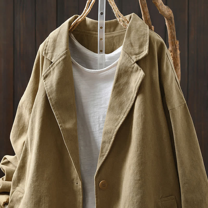 Veste mi-longue à manches longues et poches, ornée de boutons et de Buddha Stones pour le printemps et l'automne. - image 3