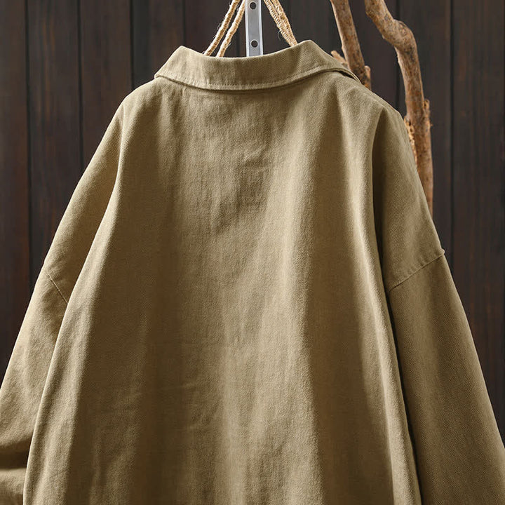 Veste mi-longue à manches longues et poches, ornée de boutons et de Buddha Stones pour le printemps et l'automne. - image 4