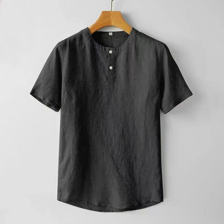 Chemise homme en polyester et lin, manches courtes, couleur unie , Buddha Stones - Noir - US/UK/AU44，EU54 (4XL) - image 3