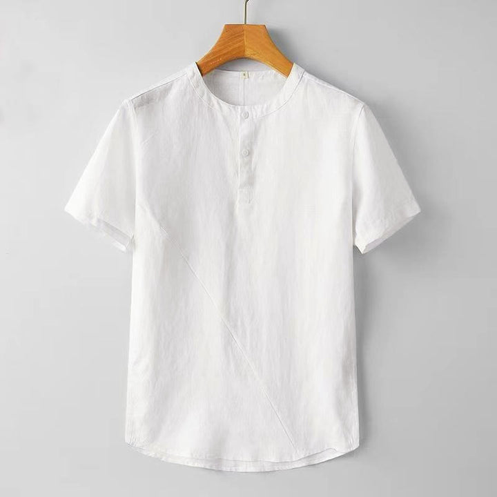 Chemise homme en polyester et lin, manches courtes, couleur unie , Buddha Stones - Blanc - US/UK/AU44，EU54 (4XL) - image 1