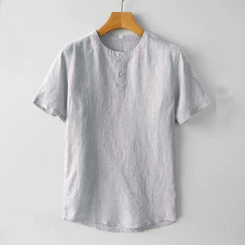 Chemise homme en polyester et lin, manches courtes, couleur unie , Buddha Stones - WhiteSmoke - US/UK/AU44，EU54 (4XL) - image 2