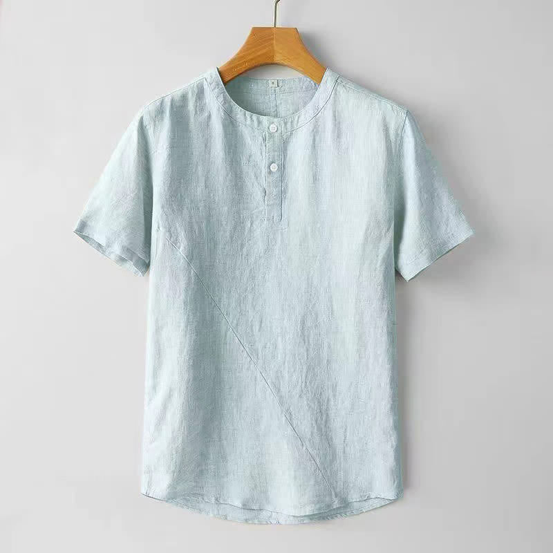 Chemise homme en polyester et lin, manches courtes, couleur unie , Buddha Stones - Turquoise pâle - US/UK/AU44，EU54 (4XL) - image 7