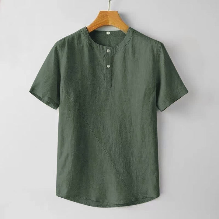 Chemise homme en polyester et lin, manches courtes, couleur unie , Buddha Stones - Olive - US/UK/AU44，EU54 (4XL) - image 8