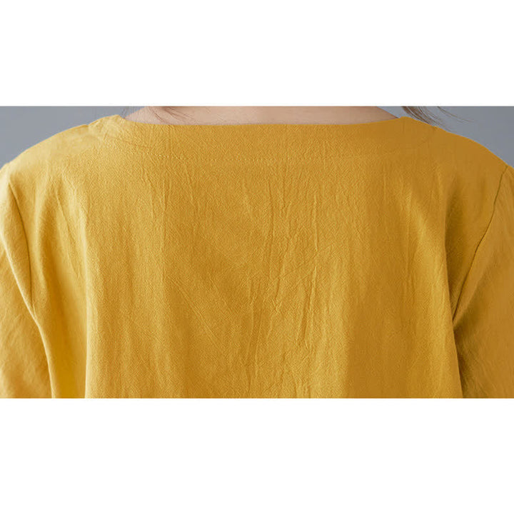 T-shirt à manches courtes et col rond en coton et polyester avec poche, orné de Buddha Stones et fendu sur le côté - image 9