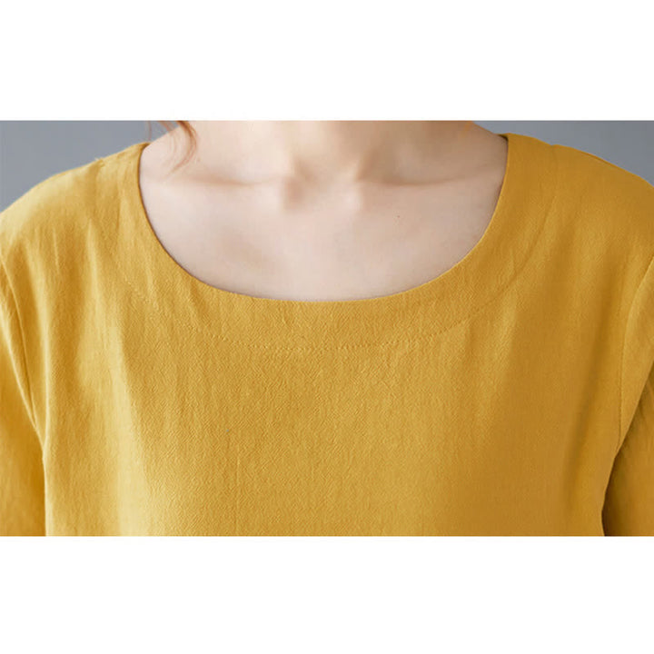 T-shirt à manches courtes et col rond en coton et polyester avec poche, orné de Buddha Stones et fendu sur le côté - image 8