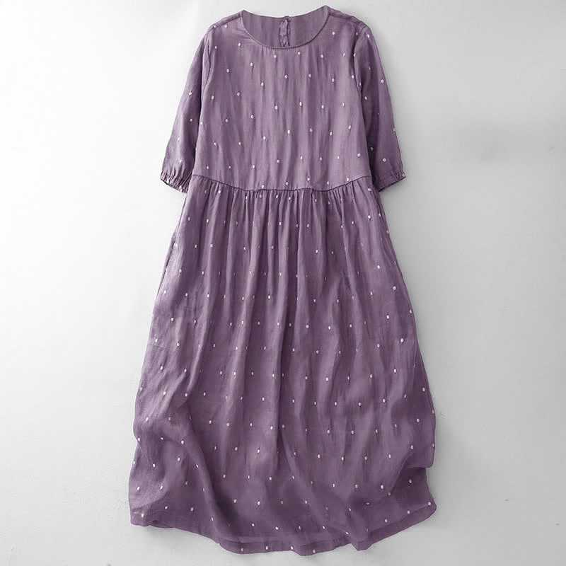 Robe midi en polyester à pois, manches courtes et poches, ornée de Buddha Stones et de boutons au dos - Prune - US12，UK/AU16，EU44 (2XL) - image 0