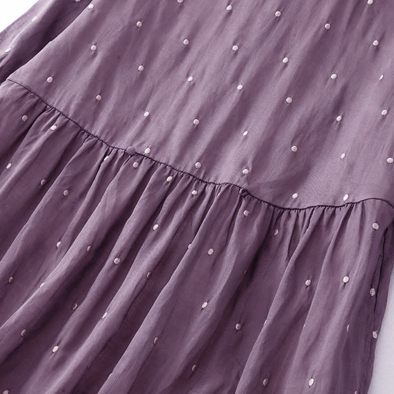 Robe midi en polyester à pois, manches courtes et poches, ornée de Buddha Stones et de boutons au dos - image 2