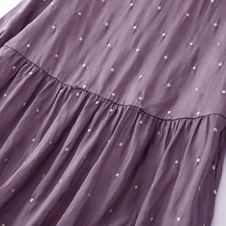 Robe midi en polyester à pois, manches courtes et poches, ornée de Buddha Stones et de boutons au dos - image 2