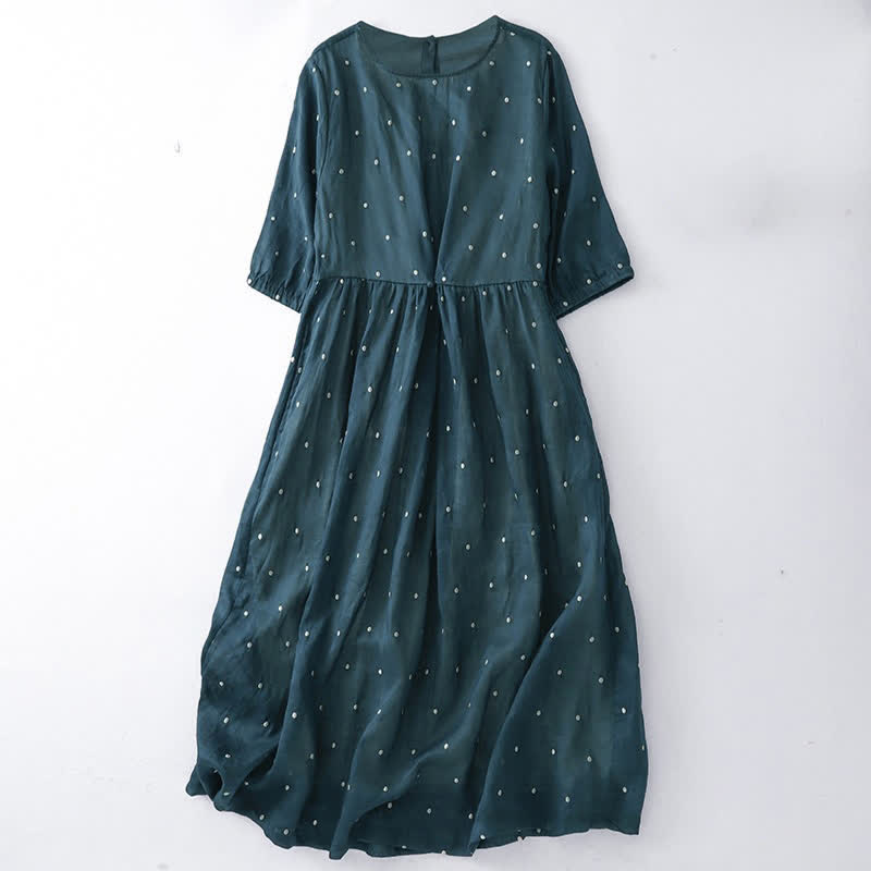 Robe midi en polyester à pois, manches courtes et poches, ornée de Buddha Stones et de boutons au dos - Sarcelle - US12，UK/AU16，EU44 (2XL) - image 3