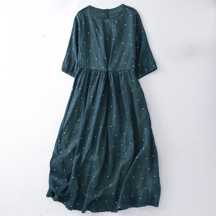 Robe midi en polyester à pois, manches courtes et poches, ornée de Buddha Stones et de boutons au dos - Sarcelle - US12，UK/AU16，EU44 (2XL) - image 3