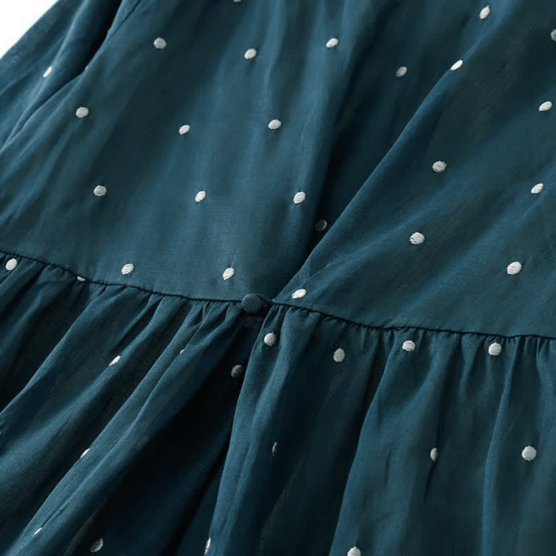 Robe midi en polyester à pois, manches courtes et poches, ornée de Buddha Stones et de boutons au dos - image 4