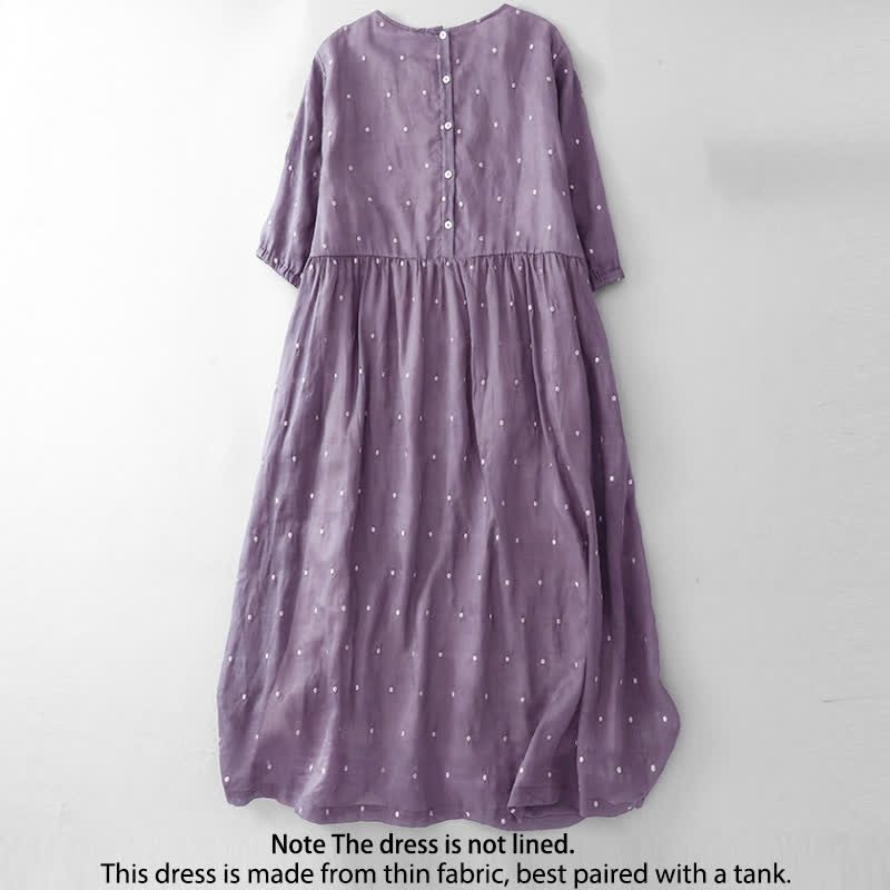 Robe midi en polyester à pois, manches courtes et poches, ornée de Buddha Stones et de boutons au dos - image 1