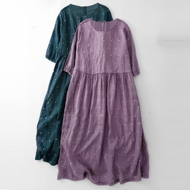 Robe midi en polyester à pois, manches courtes et poches, ornée de Buddha Stones et de boutons au dos - image 6
