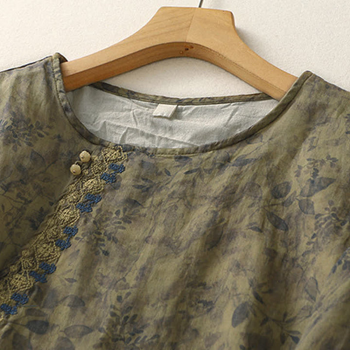 Chemise femme en coton et lin à manches trois-quarts avec broderie de Buddha Stones - image 15