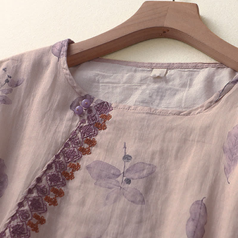 Chemise femme en coton et lin à manches trois-quarts avec broderie de Buddha Stones - image 3