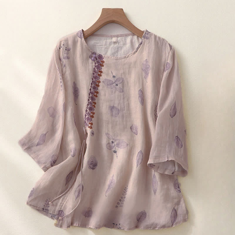 Chemise à manches trois-quarts pour femme avec motif de broderie de Buddha Stones - Chardon - US12，UK/AU16，EU44 (2XL) - image 0