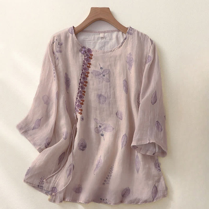 Chemise à manches trois-quarts pour femme avec motif de broderie de Buddha Stones - Chardon - US12，UK/AU16，EU44 (2XL) - image 0