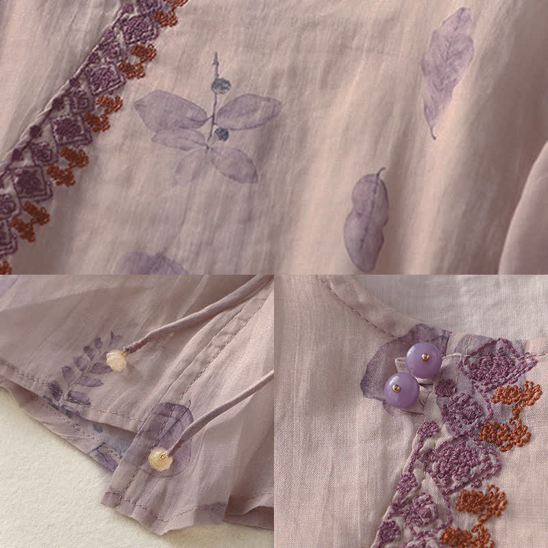 Chemise femme en coton et lin à manches trois-quarts avec broderie de Buddha Stones - image 11