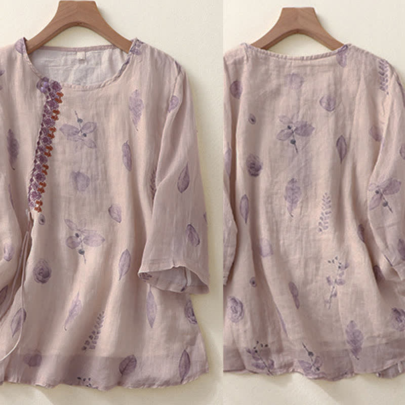 Chemise à manches trois-quarts pour femme avec motif de broderie de Buddha Stones - image 2