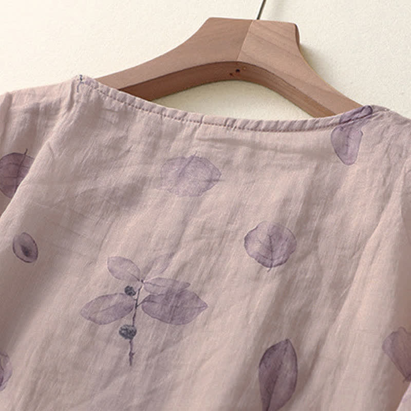 Chemise femme en coton et lin à manches trois-quarts avec broderie de Buddha Stones - image 4