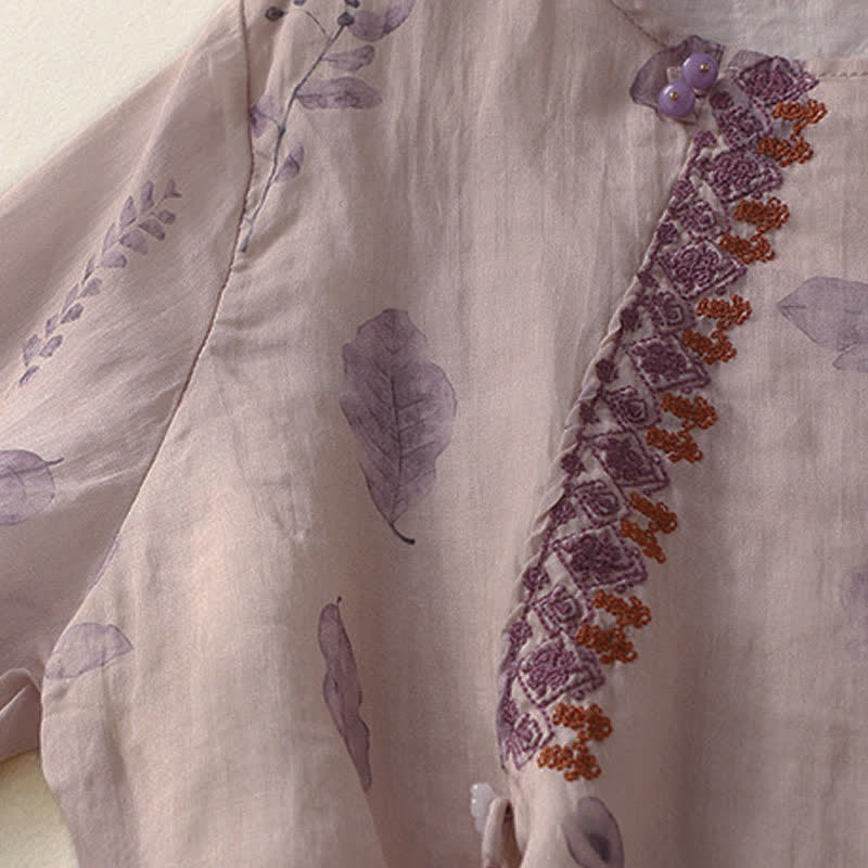 Chemise femme en coton et lin à manches trois-quarts avec broderie de Buddha Stones - image 5
