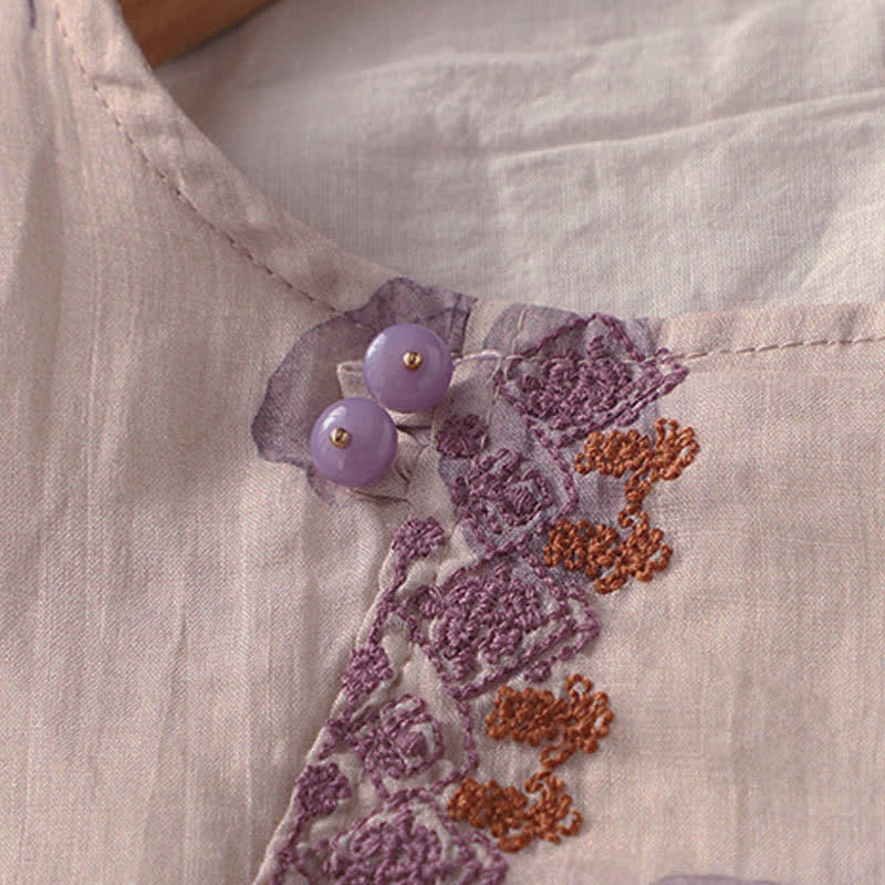 Chemise femme en coton et lin à manches trois-quarts avec broderie de Buddha Stones - image 6