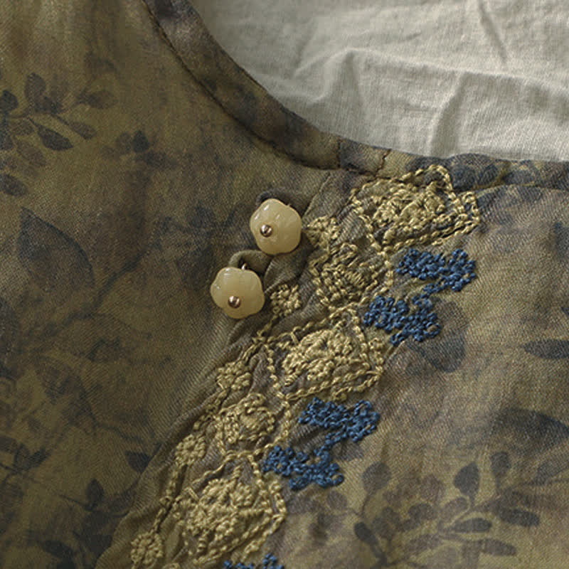 Chemise femme en coton et lin à manches trois-quarts avec broderie de Buddha Stones - image 16