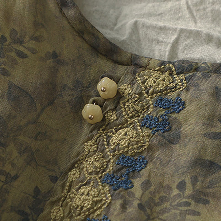 Chemise femme en coton et lin à manches trois-quarts avec broderie de Buddha Stones - image 16