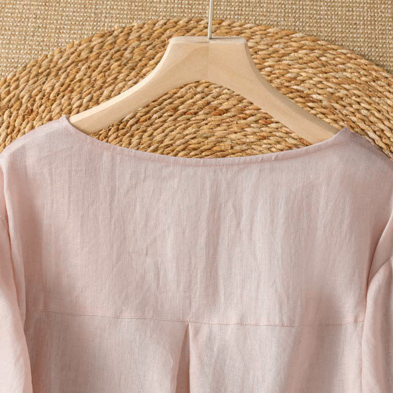 Buddha Stones T-shirt à manches longues pour femme, col rond, broderie florale blanche, style décontracté et élégant, idéal pour l'été. - image 3
