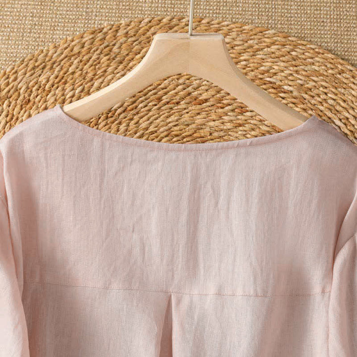 Buddha Stones T-shirt à manches longues pour femme, col rond, broderie florale blanche, style décontracté et élégant, idéal pour l'été. - image 3