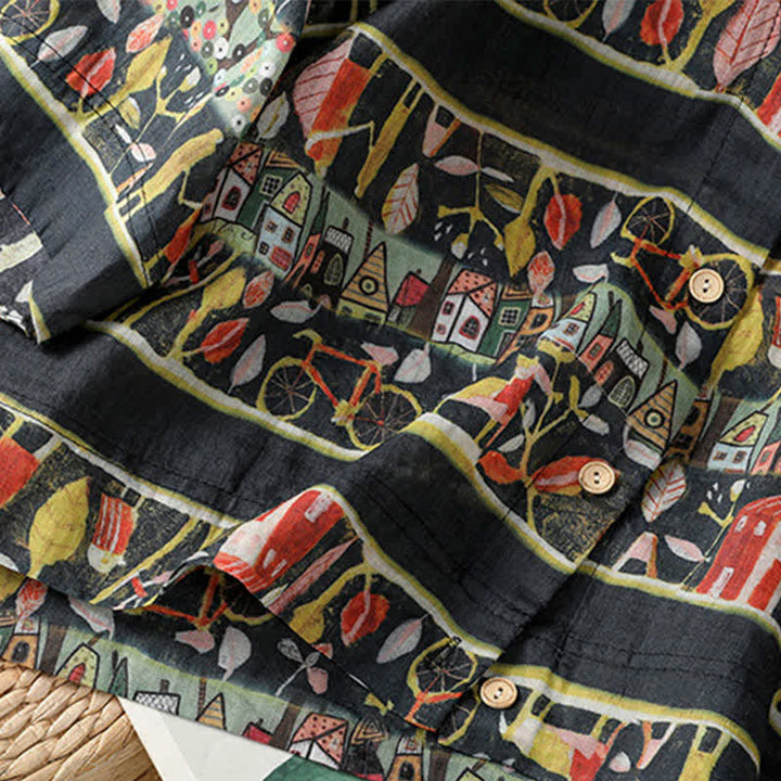 Chemise à manches trois-quarts en polyester pour femme, imprimée de Buddha Stones et de plantes, col en V et boutons. - image 15