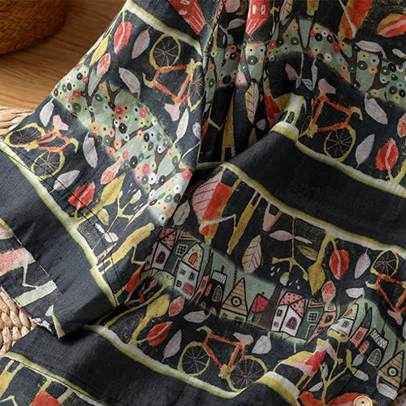 Chemise à manches trois-quarts en polyester pour femme, imprimée de Buddha Stones et de plantes, col en V et boutons. - image 14